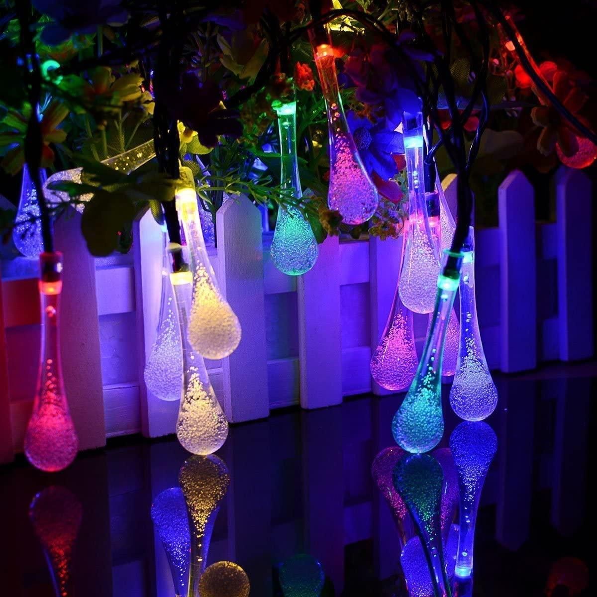 Multicolor LED String Lights – 14 Raindrop Fairy Lights for Indoor & Outdoor Decoration (Waterproof)