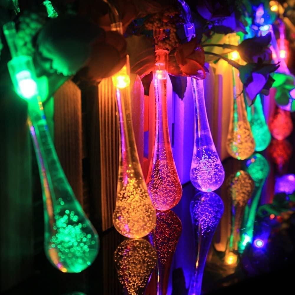Multicolor LED String Lights – 14 Raindrop Fairy Lights for Indoor & Outdoor Decoration (Waterproof)